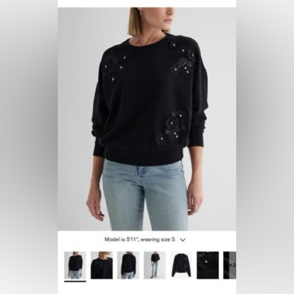 NWT Express Floral Embellished Crew Neck Sweatshirt